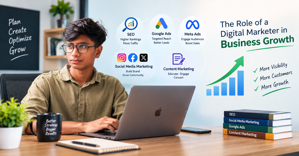A Professional Digital Marketer using SEO, Google Ads, Meta Ads, social media, and content marketing to help businesses grow online.